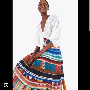Farm Rio Thalita Stripe Midi tiered skirt. Size small.